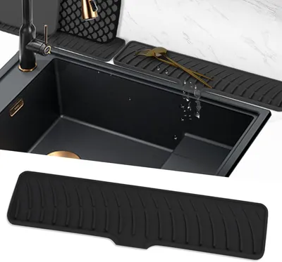 Produktbild von Schwarze Silikon-Wasserhahnmatte 42 cm, Abtropfmatte, Küche/Badezimmer.
