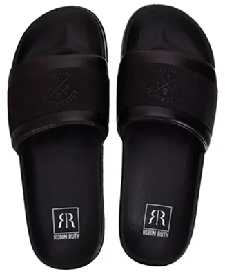 Produktbild von Robin Ruth Herren Slipper Sandale mit flacher Sohle - Modische Badeschuhe Badelatsche in Schwarz Größe 46/47
