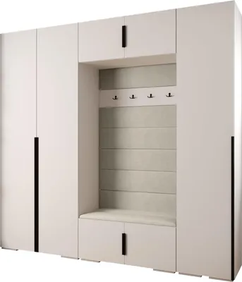 Produktbild von MEBLE KRYSPOL Inova 1 Möbelset Garderobe, 236,7x250x47cm - Weiß, Manila 02, Schwarz