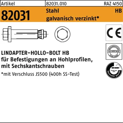 Produktbild von Lindapter Hohlprofilbefestigung Hohlprofilbefestigung R 82031 HB M 16 x 100/50 Stahl galvanisch verzinkt LINDAPTER-HOLLO-BOLT HB für Befestigunge