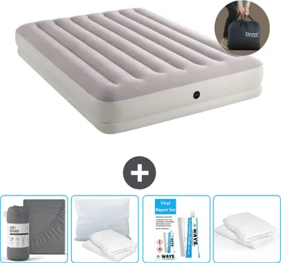 Produktbild von Intex Luftbett - 2 Personen - 152 x 203 x 30 cm - Grau - Inklusive Pumpe - Spannbettuch - Küssen - Reperaturset en Kissenschutz