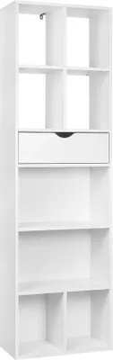 Image de Étagère en bois blanc, 9 étagères et 1 tiroir, 50 x 24 x 168 cm
