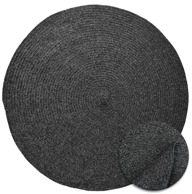 Produktbild von Outdoor & Indoor Teppich - Umkehrbar - Flachgewebe Sisaloptik - Wetterfest - Wohnzimmer Balkon Küche - Handgearbeitet - Modernes Boho Jute Stil - Anthrazit - Ø120cm Rund