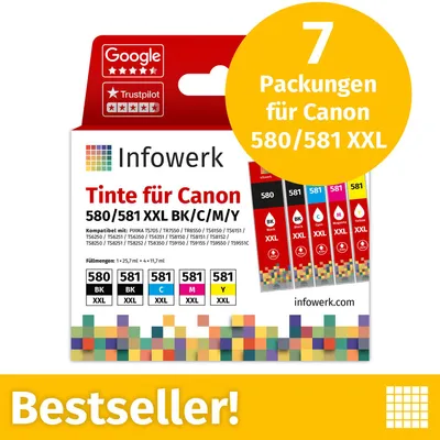 Produktbild von Infowerk Tintenpatronen für Canon 580/581 XXL, Multipack (BK/BK/C/M/Y), 7 Stück
