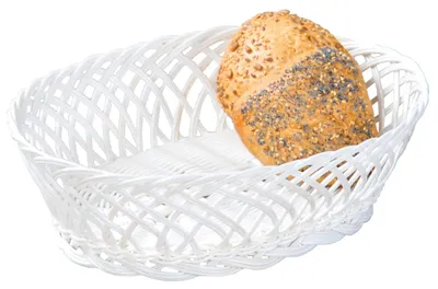 Ovale Brotbox aus Kunststoffgeflecht, 31x23,5x8,5 cm, weiß