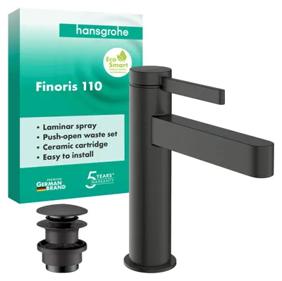 Immagine prodotto di hansgrohe Finoris robinetterie de lavabo monocommande 110 avec vidage PUSH-Open, portée 139mm, 76023340, 76023340