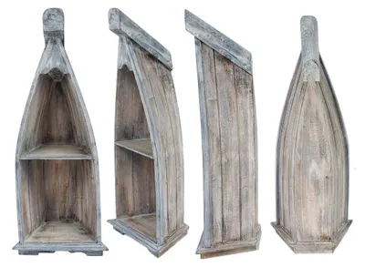 Produktbild von Regal in Bootsform mit Steeg Badregal Bootsregal Boot Standregal Aufbewahrung Albesia Holz, Farbe:Braun Blau, Größe:Klein