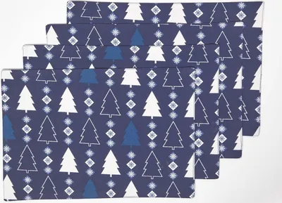 Produktbild von HOMESCAPES Weihnachts-Tischset Winterland, 4er Set, 100% Baumwolle, blau, 30 x 45 cm