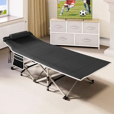 Produktbild von Famanu Klappbares Campingbett 28 Zoll extra breit - Schwer belastbar mit dicker Matratze