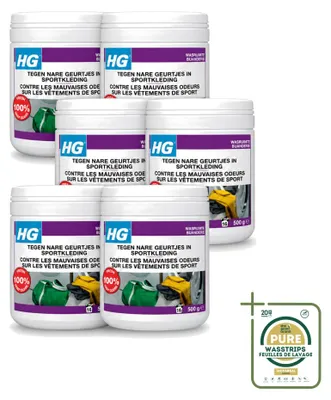 Productafbeelding van 6 x HG Wasmiddeltoevoeging tegen onaangename geuren in sportkleding, 500 g - Verpakking met 6 stuks