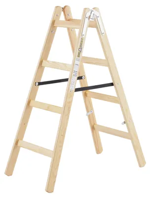 Zdjęcie produktu dla DRABEST | Drabina malarska drewniana, domowa, dwustronna składana, 2 × 4 stopnie, nośność do 150 kg - seria Pro