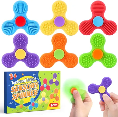 Imagen del producto de Juguete sensorial tipo "fidget spinner" para niños y adultos: set de 6 piezas con diferentes texturas