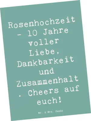 Produktbild von Mr. & Mrs. Panda Postkarte Spruch 10. Hochzeitstag Rosenhochzeit - Meeresbrise - Geschenk, Heirat, Dankbarkeit, 10 Jahre Ehe, Ansichtskarte, Meilenstein in der, Grußkarte