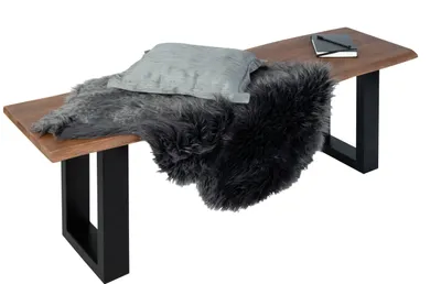 Produktbild von Refurbished Möbelretoure Sitzbank Baumkante 160 cm nussbaum massiv Akazie schwarz ANNI