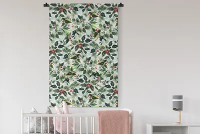 Produktbild von MuchoWow® Wandteppich Wandbehang Weihnachten - Aquarell - Mistelzweig 90x135 cm Tapisserie Dekoration Wandtuch - Baumwolle - Wandskulptur