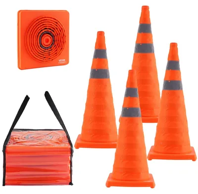 Immagine prodotto di VEVOR coni di sicurezza per il traffico, 4 pz. Coni pieghevoli per il traffico, coni da costruzione con collari riflettenti, coni di avvertimento con sacchetto di conservazione, adatti per il controllo del traffico, parcheggi