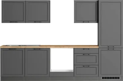 Produktbild von Held Möbel Küchenzeile ohne Geräte Lübeck 300 cm grau matt zerlegt Variante reversibel 1102.6331