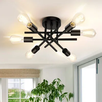 Produktbild von Sputnik Deckenleuchte Moderne Kronleuchter 6 Flammig Vintage Halbbündige Deckenlampe E27-Fassung für Hotel Bar Wohnzimmer Esszimmer Schlafzimmer Küche