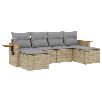 Produktbild von 6-tlg. Garten-Sofagarnitur mit Kissen Beige Poly Rattan