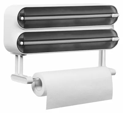 Produktbild von 3-in-1-Spender für Frischhaltefolie mit Papierhandtuchhalter – Platzsparende Wandmontage, magnetisch und ohne Bohren montierbar, Folienschneider für Frischhaltefolie und Alufolie – Saubere Schnitte, schwarz