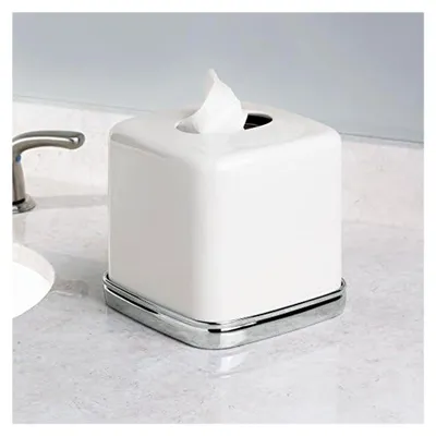 Produktbild von iDesign York Kosmetiktücherbox, Vintage-Halter für Badezimmer, 14 x 14 x 14 cm, Chrom und Weiß