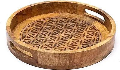 Immagine prodotto di Vassoio da portata Fiore della vita in legno di mango - 30x5 cm
