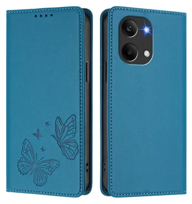Obrázek produktu pro Kožené pouzdro pro Xiaomi Poco X8 Pro Max/Redmi Turbo 5 Max, motýlí ražbou, peněženkové flip pouzdro se stojánkem Modrá
