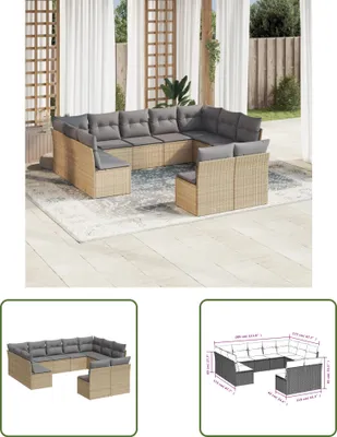 Produktbild von The Living Store 11-tlg. Garten-Sofagarnitur mit Kissen Beige Poly Rattan