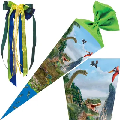 Produktbild von Nestler Schultüte Dinosaurier T-Rex 70 cm mit / ohne Schleife, Motiv / Ausführung:Schleich Dinosaurs - mit Schleife