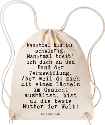 Produktbild von Mr. & Mrs. Panda Rucksackbeutel Manchmal bin ich schwierig.... - Transparent - Geschenk, wander rucksack, Sprüche, Beutel, gym, Mutter, Sohn, gymnastiktasche, Mama, Mutti