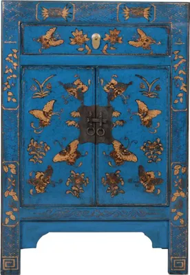 Immagine prodotto di Fine Asianliving Armadio cinese blu farfalle dipinto a mano L58xP37xH85cm Armadio cinese Armadio nuziale cinese Mobili orientali Mobili asiatici