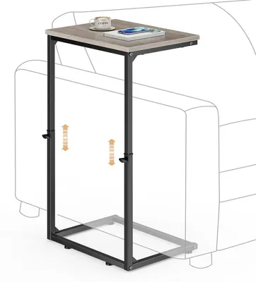Produktbild von Beistelltisch C-Form Höhenverstellbar 45-85 cm Grau Metallgestell Laptoptisch Couchtisch