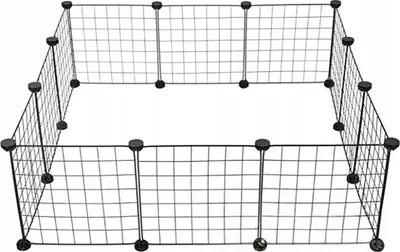 A black wire cage for pets, viewed from above.