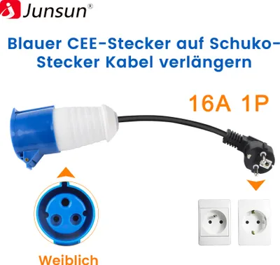 Image de EV chargeur connecteur à bleu cee power prise connecteur 3 pins type2 schuko adaptateur connecter à 32a 1 phase 7kw chargeur portable