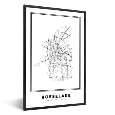 Produktbild von MuchoWow® Gerahmtes Poster Karte - Roeselare - Belgien - Schwarz und weiß - Stadtplan 60x90 cm - Poster mit Schwarzem Bilderrahmen Wandposter Rahmen Foto Bilder - Kunst