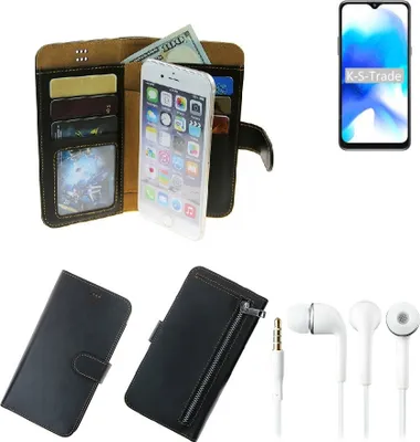 Produktbild von TOP SET Handy Hülle Schutz Hülle kompatibel mit Blackview A80s  schwarz aus Kunstleder + Kopfhörer Smartphone Tasche vollwertige Geldbörse