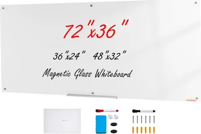 Zdjęcie produktu dla Tablica magnetyczna szklana biała ścienna182,9 x 91,5 cm