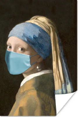 Produktbild von MuchoWow® Poster Mädchen mit einem Perlenohrring - Vermeer - Mundschutz - Blau 40x60 cm - Plakate für die Wand - Poster Babyzimmer