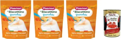 Produktbild von Plasmon Biscottino Granulato, dal 6° mese, 100% grano italiano 3x 350 g + Italian Gourmet polpa 400g