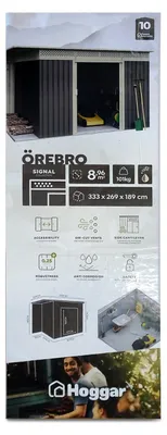 Produktbild von Wasabi - Metallischer Gartenunterstand 8,96 m² Coffee – Mit Holzlager - Doppeltür-Schiebetür - Flachdach - Belüftungsgitter - Außenhäuschen - Lager
