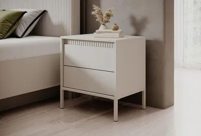 Produktbild von Nachttisch SENSO – Beige, gerillte Fronten, 2 Schubladen, Push-to-Open