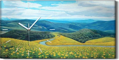 Produktbild von Wanduhr Bürouhr Leinwand Bild 60x30 Malerei Blumen Berge Bäume Landschaft Kunst - weiße Hände