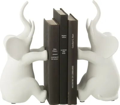 Produktbild von J-Line Set Von 2 Bücherstützen Elefant Sitzend Polyresin Weiss