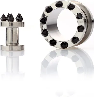 Immagine prodotto di Vite per piercing a tunnel in acciaio per orecchio con punte in PVD nero T1898BK- 10 mm