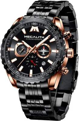 Produktbild von Große MEGALITH Herrenuhr 46mm Edelstahl Chronograph Analog Militärstil, wasserdicht mit Datum, leuchtende Zeiger,Designer Armbanduhr,Business Geschenk
