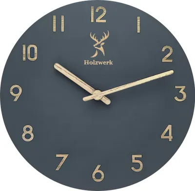 Produktbild von Holzwerk BAMBERG moderne Designer Loft Quarz Wanduhr aus Holz, grau, beige