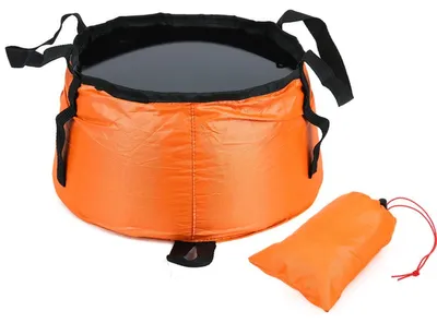 Imagen del producto de INF Cubeta de agua plegable portátil para exterior — Poliester impermeable, asa reforzada, plegable para camping, pesca y viaje Naranja