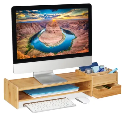 Zdjęcie produktu dla Podwyższenie monitora z bambusa z szufladą do przechowywania