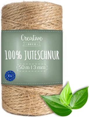 Produktbild von Creative Deco 50m Juteschnur Natur Braun | 164 Fuß | 3 mm Dicke 3-Lagig | Jutekordel Jutegarn Hanfschnur Juteband Paketband Stark | Jute Schnur Kordel Seil Für Dekoration, DIY Handwerk, Verpackung