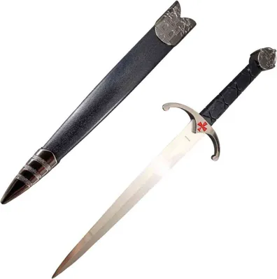 Produktbild von Templerdolch mit roten Kreuz, mit schwarzer Scheide, Stahlklinge
